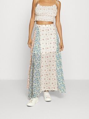 Free People Floral Patchwork Maxi Skirt in Cream, Blue and Pink- Size XS